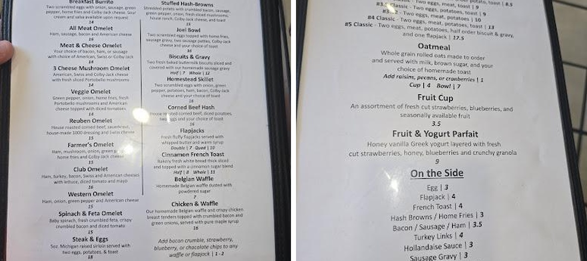 The Homestead Restaurant Menu